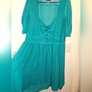 Max + Ash Plus size swiss dot teal dress